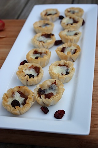 Baked chutney and brie fillo cups.JPG