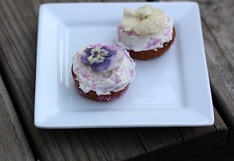 edible flowers on cupcakes.JPG