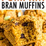 Pumpkin bran muffin with a bite taken out of it.