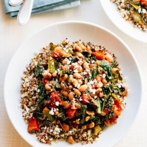 Vegetarian black eyed peas with tempeh bacon.