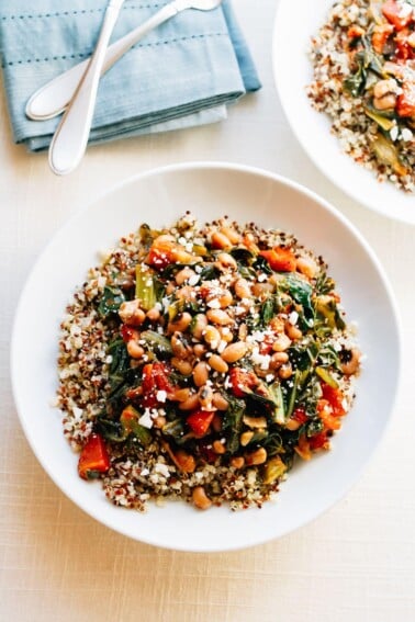 Vegetarian black eyed peas with tempeh bacon.