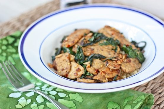 A flavorful one skillet meal with tempeh, sautéed kale and coconut aminos.