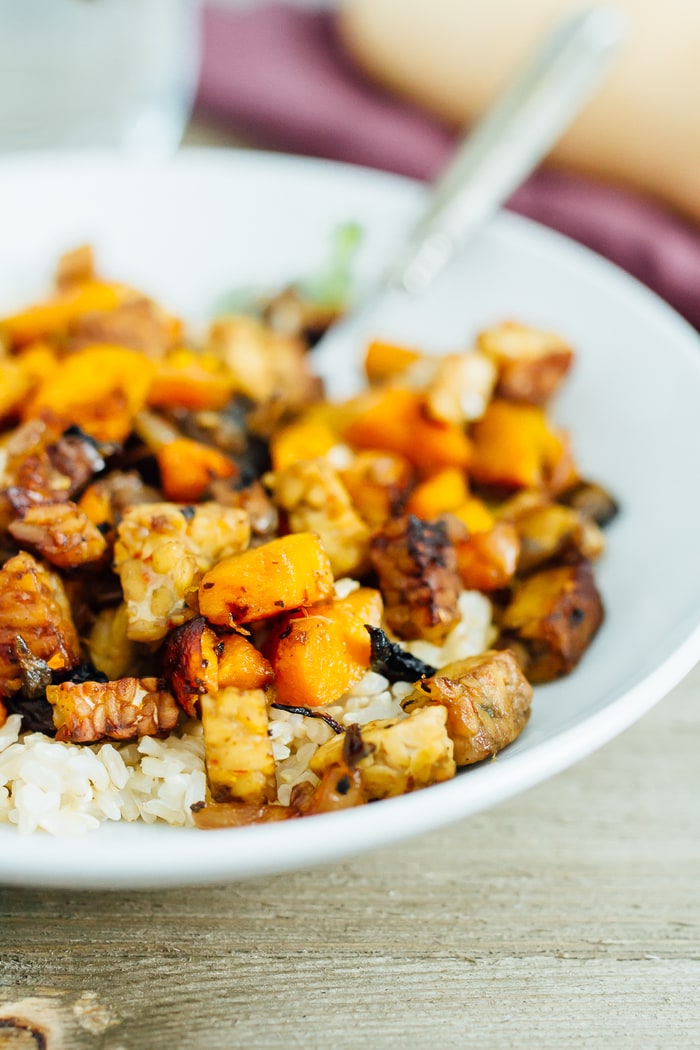 One Pan Tempeh Butternut Squash Bake - Eating Bird Food