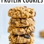 A stack of oatmeal raisin protein cookies.