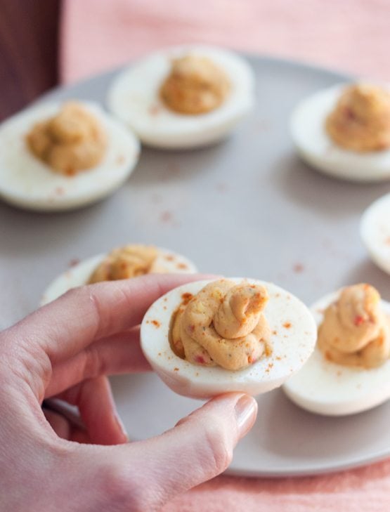 2 Ingredient Hummus Deviled Eggs