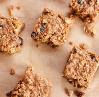 Healthy Banana Oat Power Bars on a piece of parchment paper.