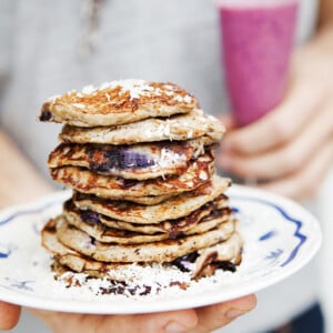 Green Kitchen Stories Flour Free Banana Blueberry Pancakes.
