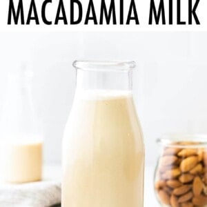 Glass bottle of macadamia milk.