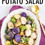 Tri-colored fingerling potato salad with shallots and spinach.