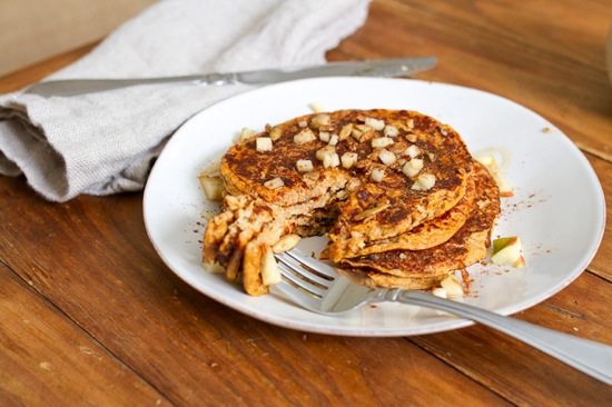 No protein powder needed in this recipe for Pumpkin Protein Pancakes! Enjoy a batch for breakfast or a snack on a busy day!
