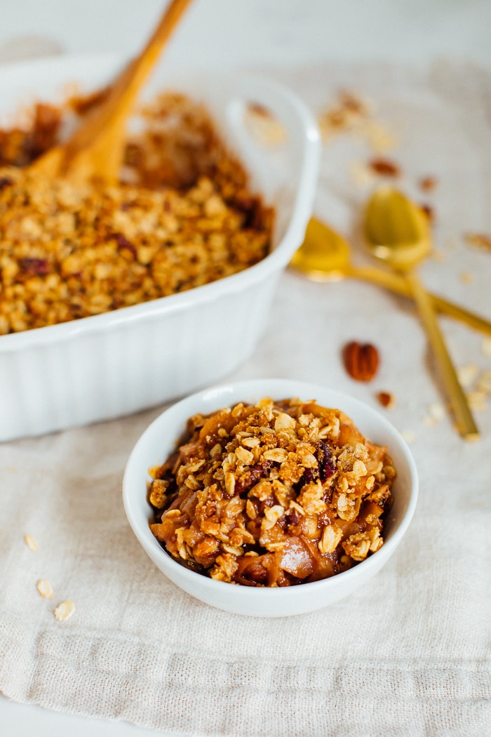 Healthy Apple Crisp with Oatmeal Pecan Topping Eating