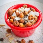 Pumpkin Spice Roasted Chickpea Trail Mix in a red ramekin.