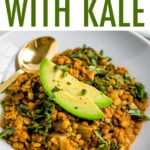 Bowl of lentil stew topped with avocado.