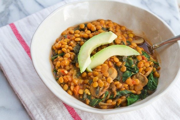 Lentil, Mushroom, Salsa and Kale Stew