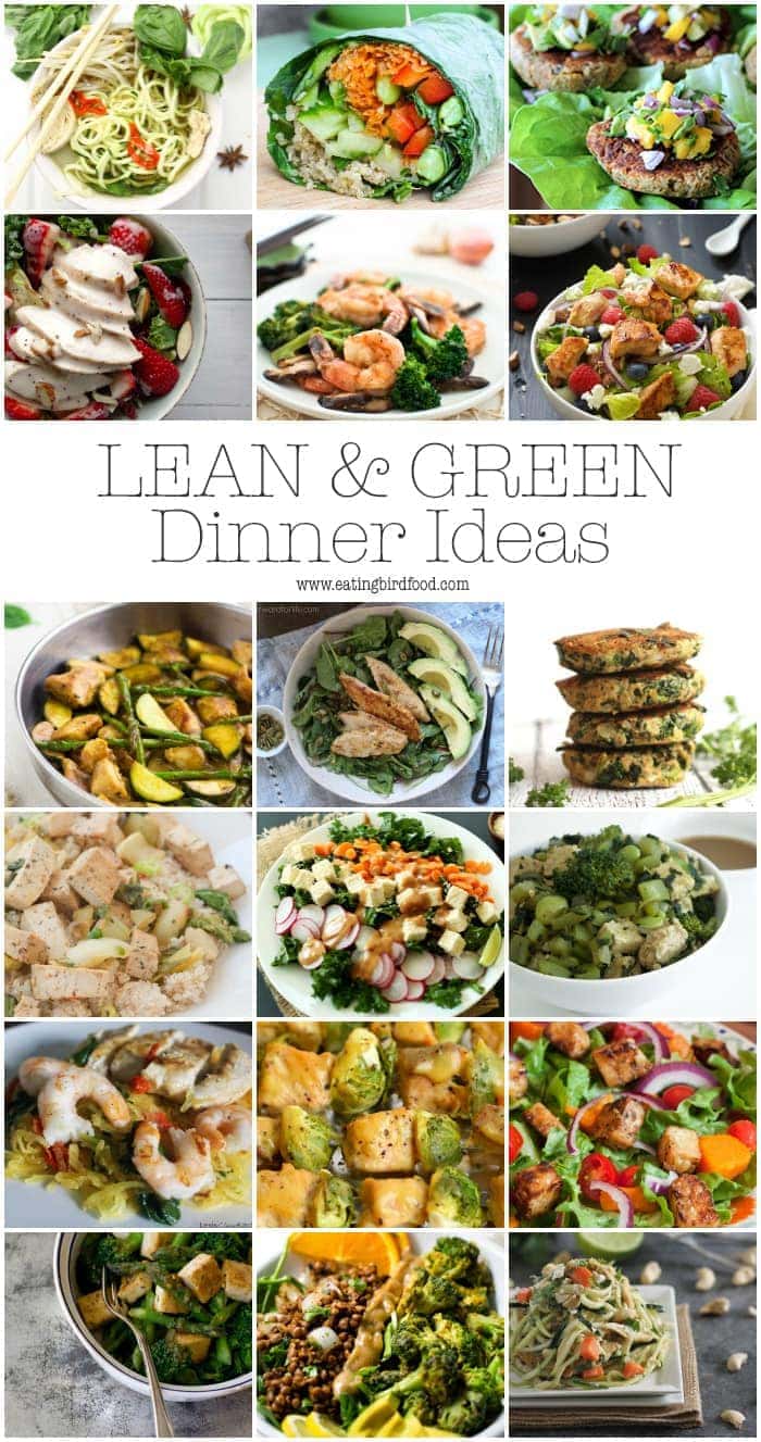 Looking for healthy dinner ideas? Here's over 15 lean & green recipes featuring lean protein and lots of green veggies! Collage of dinner idea recipes