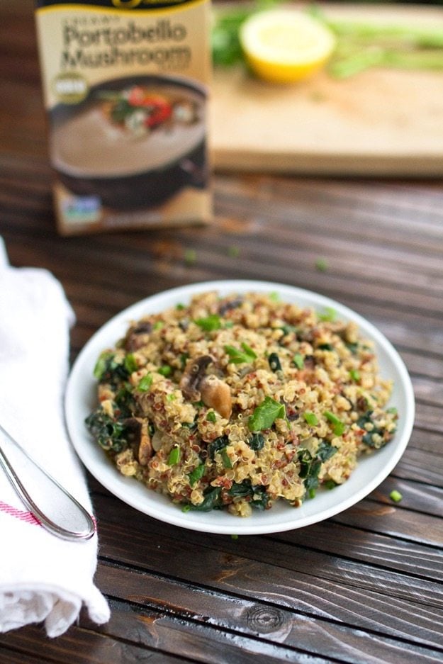 Mushroom Kale Quinoa Risotto on a plate.