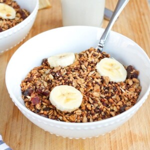 Homemade Gluten-free Cereal with Quinoa Buckwheat & Dates in a bowl.