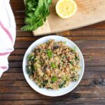 Mushroom Kale Quinoa Risotto on a plate.