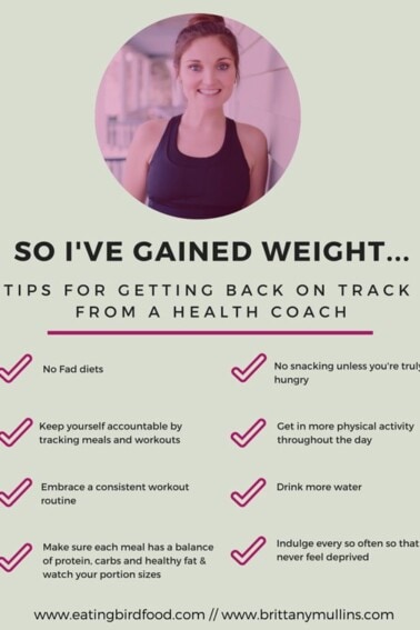 Graphic of tips from a health coach about what to do when you gain weight back that you had previously lost.