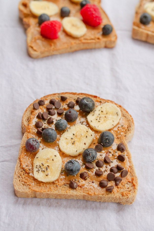 Banana Blueberry Chocolate Chia Seed Peanut Butter Toast