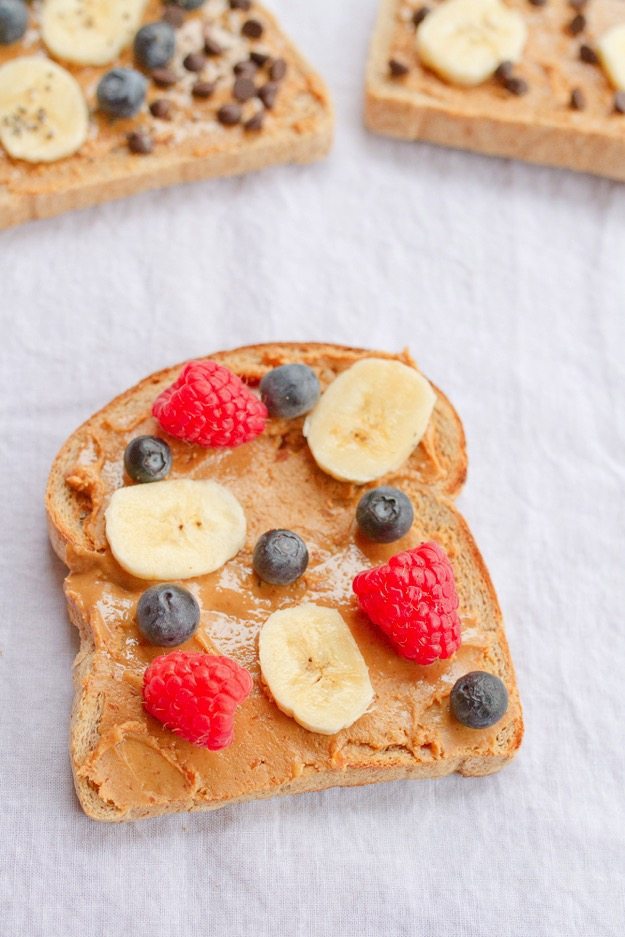 Banana Blueberry Raspberry Peanut Butter Toast