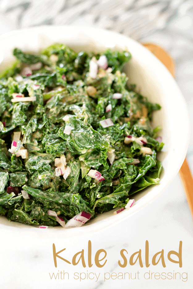 Kale salad with spicy peanut dressing.