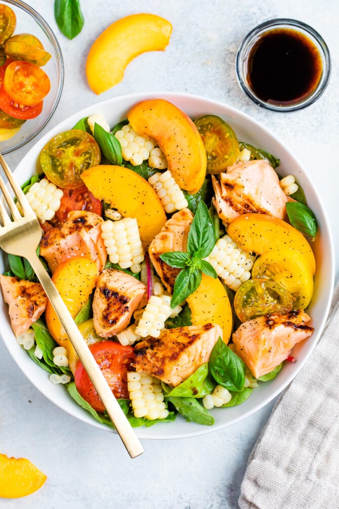 Grilled Salmon Salad with Peaches and Corn Eating Bird Food