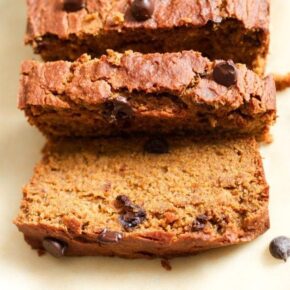 Sliced loaf of pumpkin quinoa bread.