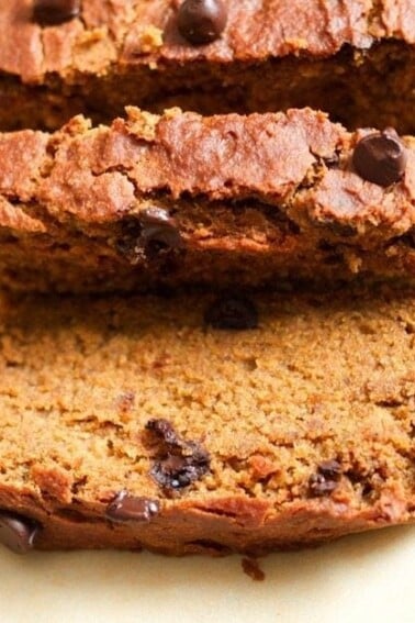 Sliced loaf of pumpkin quinoa bread.