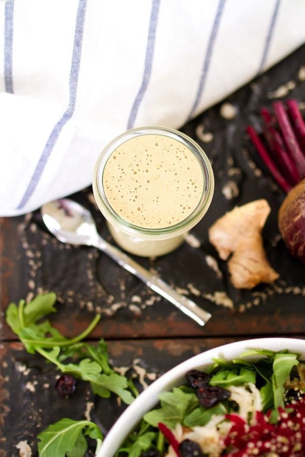 Pear and Beet Salad with a Ginger Hemp Dressing