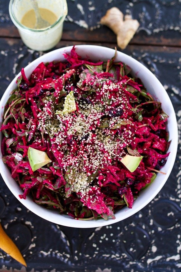 Pear and Beet Salad with a Ginger Hemp Dressing