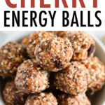 Bowl full of homemade cherry energy balls.