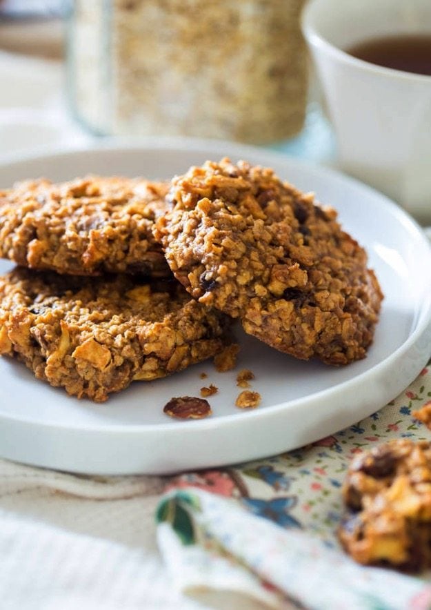 Breakfast cookies on a white plate. 
