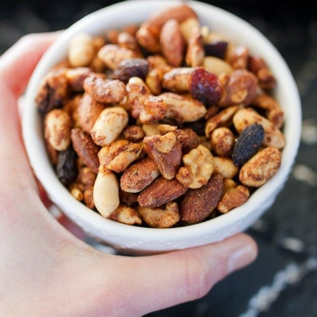 Cajun trail mix with a crunchy blend of nuts, seeds and raisins coated with cajun-inspired seasonings. This spicy snack mix is perfect for parties, game-day or mid-afternoon snacking. 