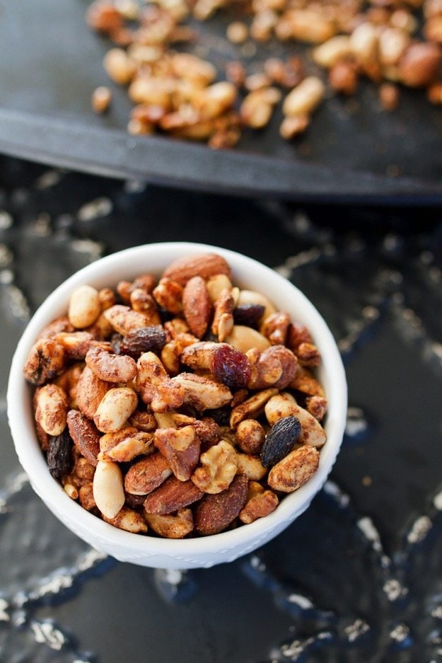 Spicy Cajun Trail Mix with peanuts, almonds, walnuts and sunflower seeds. 