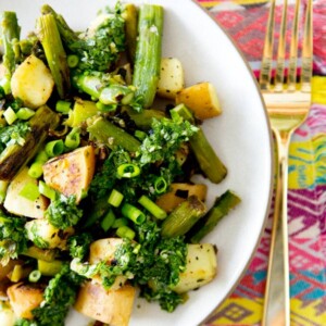 A House in the Hills asparagus sweet potato hash with chimichurri.