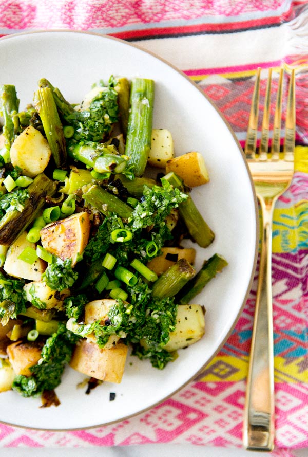 A House in the Hills asparagus sweet potato hash with chimichurri.