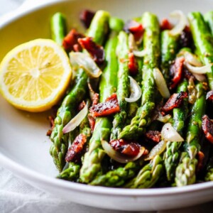 Cotter Crunch sauteed asparagus with candied bacon.