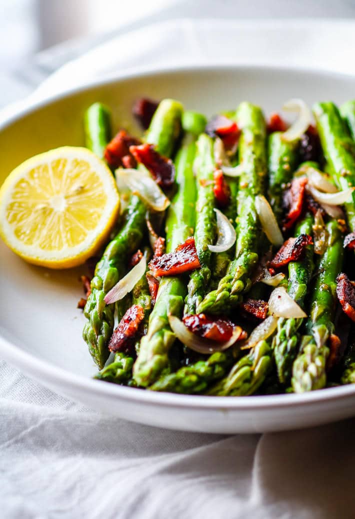 Cotter Crunch sauteed asparagus with candied bacon.