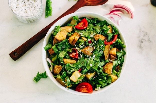 Mustard Greens Salad with Roasted Potatoes and Tomatoes