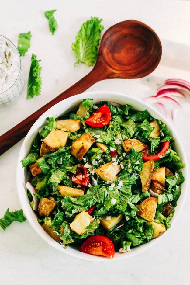 Mustard Greens Salad with Roasted Potatoes and Tomatoes - Eating Bird Food