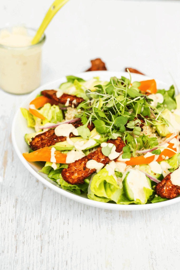 Blackened Tempeh Salad with Orange Tahini Dressing