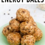 Stack of peanut butter energy balls on a plate.