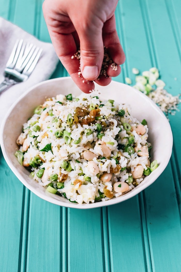 This Mediterranean-inspired rice salad with creamy cannellini beans and Hemp Hearts can be served warm or chilled and makes a lovely vegetarian main or a flavorful side. 