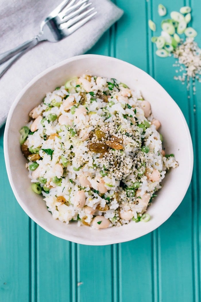 This Mediterranean-inspired rice salad with creamy cannellini beans and Hemp Hearts can be served warm or chilled and makes a lovely vegetarian main or a flavorful side. 