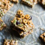 Stacked pumpkin spice cereal squares.