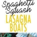 Spaghetti squash lasagna boats topped with vegan cheese.
