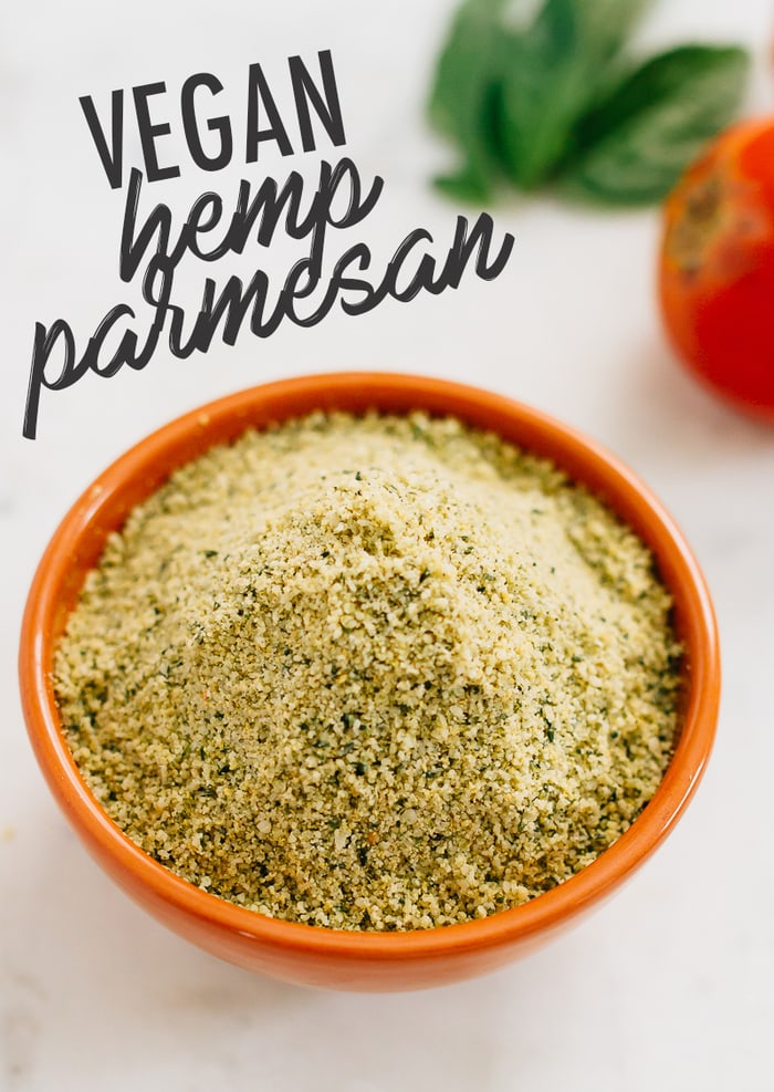 Make your own vegan parmesan cheese with hemp seeds. It’s the perfect cheesy topping for pizza, pasta, veggies, salads, popcorn and more. Vegan Hemp Parmesan.