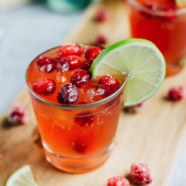 Sparkling Vodka Cranberry with Lime Eating Bird Food