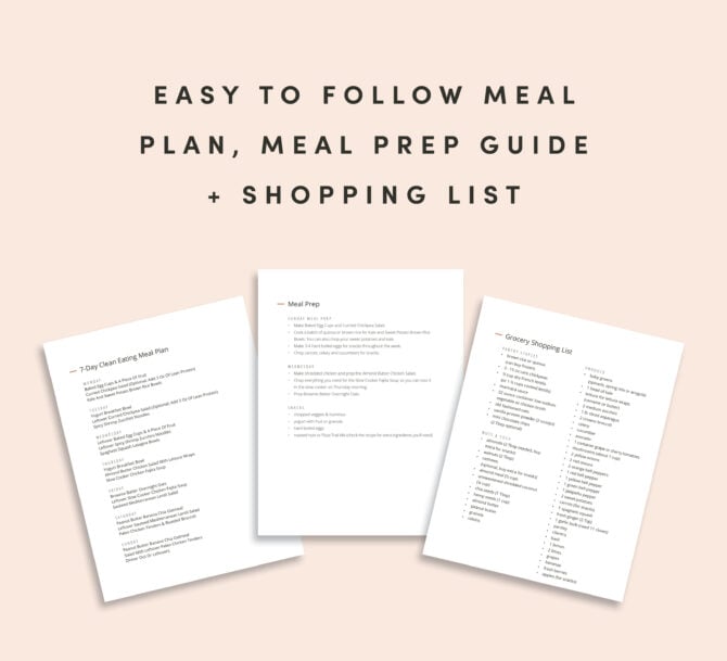 Easy to follow meal plan, meal prep guide, and shopping list.
